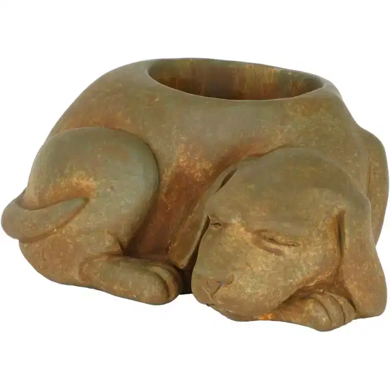 Classic Home and Garden Cement Buddies Indoor/Outdoor Planter with Drainage Hole, Sleeping Dog