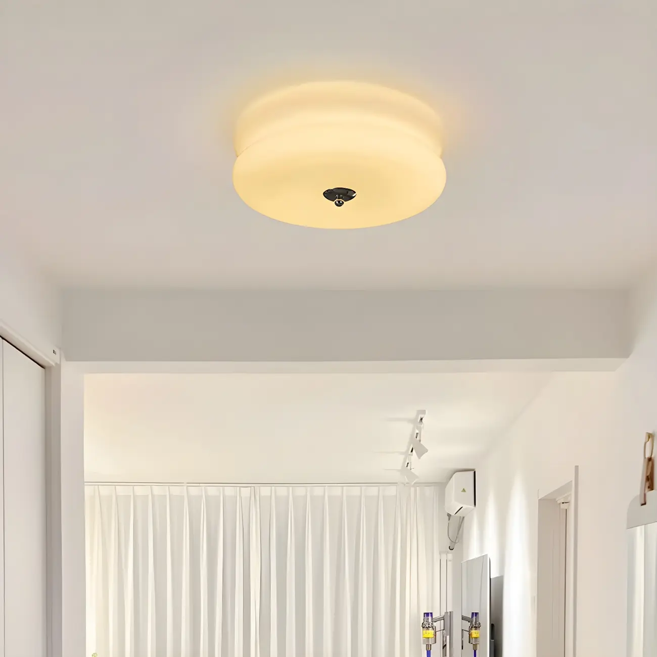 Modern Creamy Round Double-Tier Glass LED Flush Ceiling Light