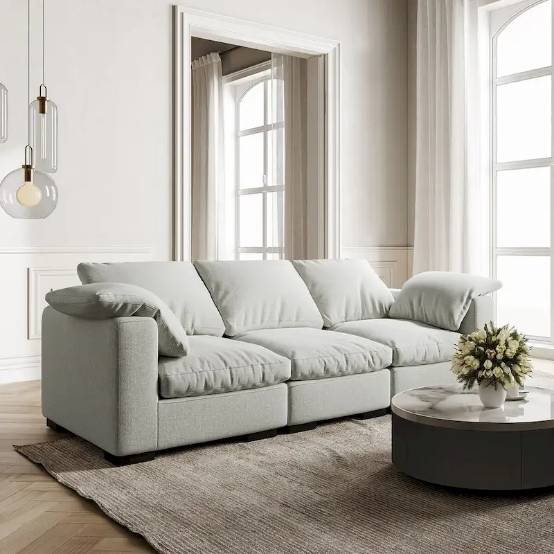 86.61 Modern Farmhouse Deep 3-Seater Sofa, Track Arm Couch, Linen Fabric Sofa