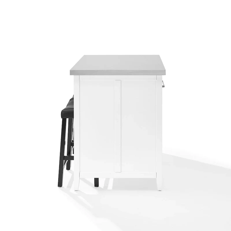 Silvia Stainless Steel Top Island W/Uph Saddle Stools - 47d x 46w x 36.5h