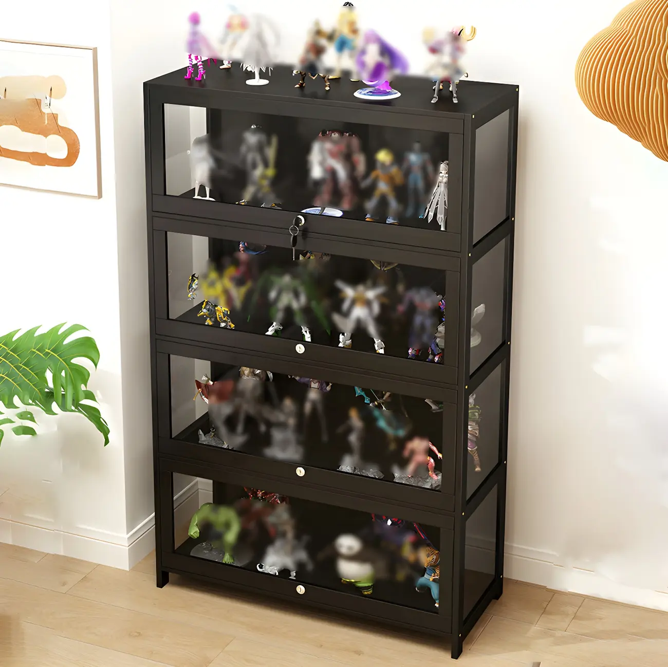 Living Room Modern Black Glass Figurine Display Cabinet