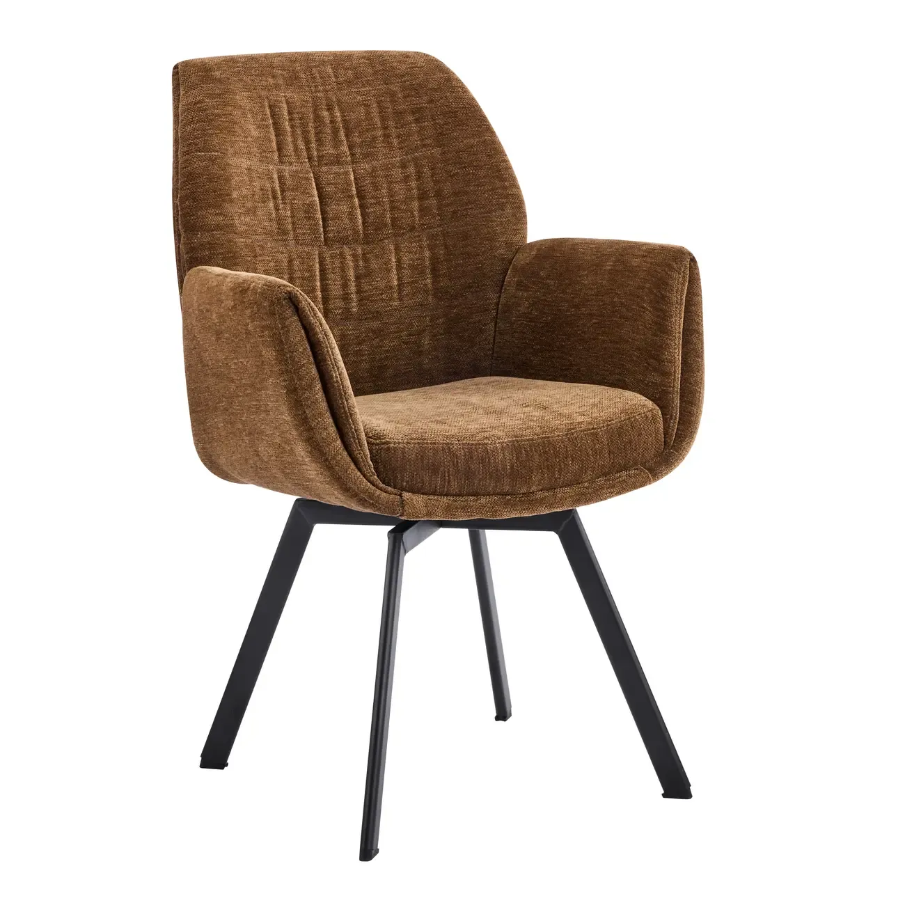 Brown Curved Back Chenille Arm Chair Dining Chairs