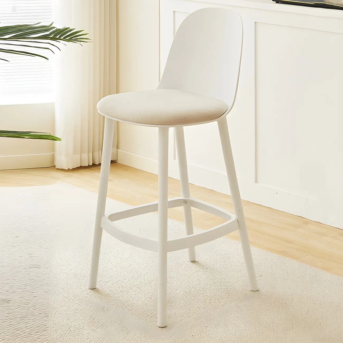 Modern Plastic Upholstered Bar Stool with Footrest