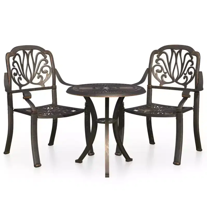 vidaXL Bistro Set Patio Table and Chairs Outdoor Garden 3 Piece Cast Aluminum