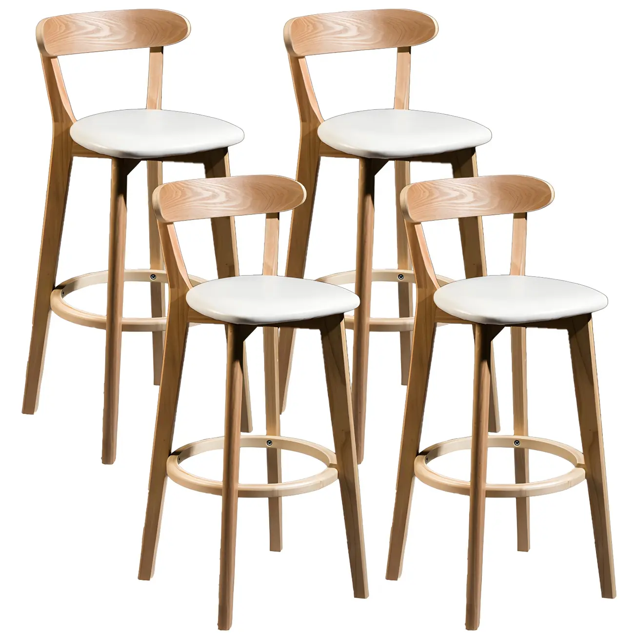 Wooden Upholstered Low Back Bar Height Stools Set of 2
