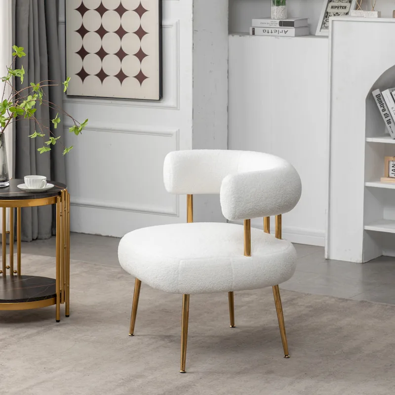 Modern Glam Upholstered Comfy Open-Back Accent Vanity Chair with Golden Legs