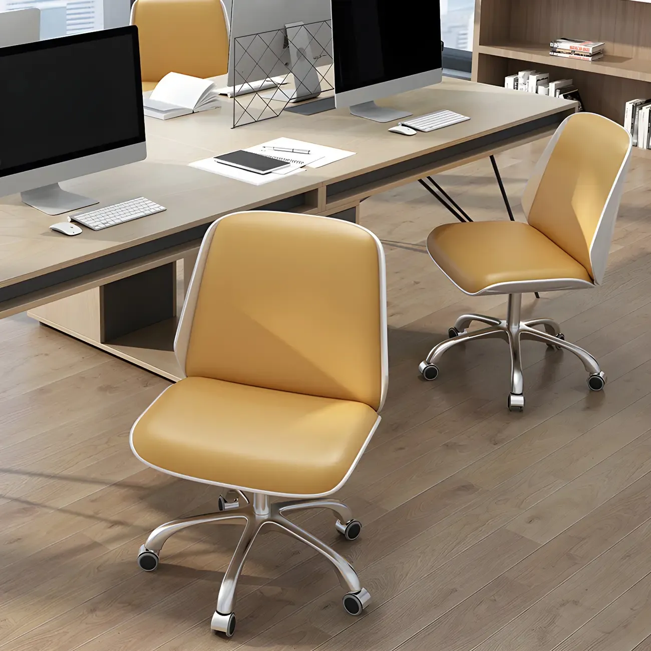 Modern Leather Upholstered Swivel Office Chair