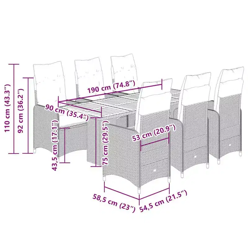 vidaXL Bistro Set PE Rattan, Steel Frame, Acacia Wood 6-Seater