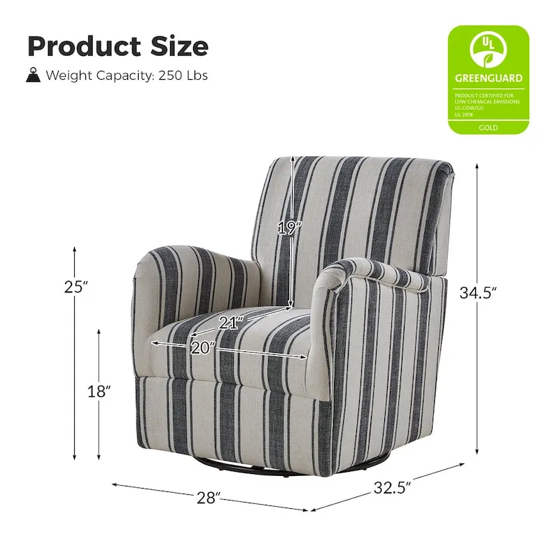 Pancy Traditional Swivel Armchair with Jacobean Strip Pattern by HOLALA HOME