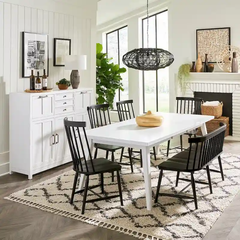 Capeside Cottage White and Black 6 Piece Rectangular Table Set