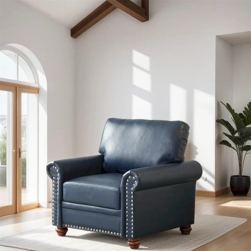 Faux Leather Single Sofa Chair with Wood Leg and Nails Decoration