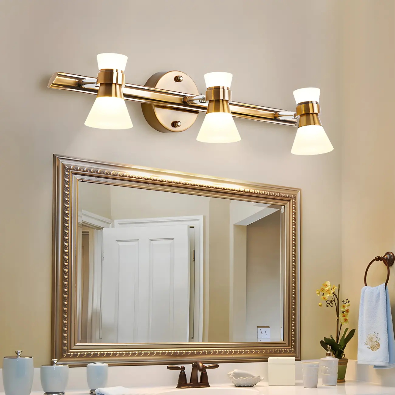 Modern Gold Cone Shade Bathroom Vanity Light LED Fixture