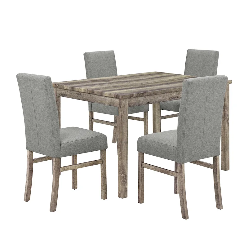 Rustic Style 5-Piece Dining Set with Rectangular Small Space Table and 4 Upholstered Dining Chairs