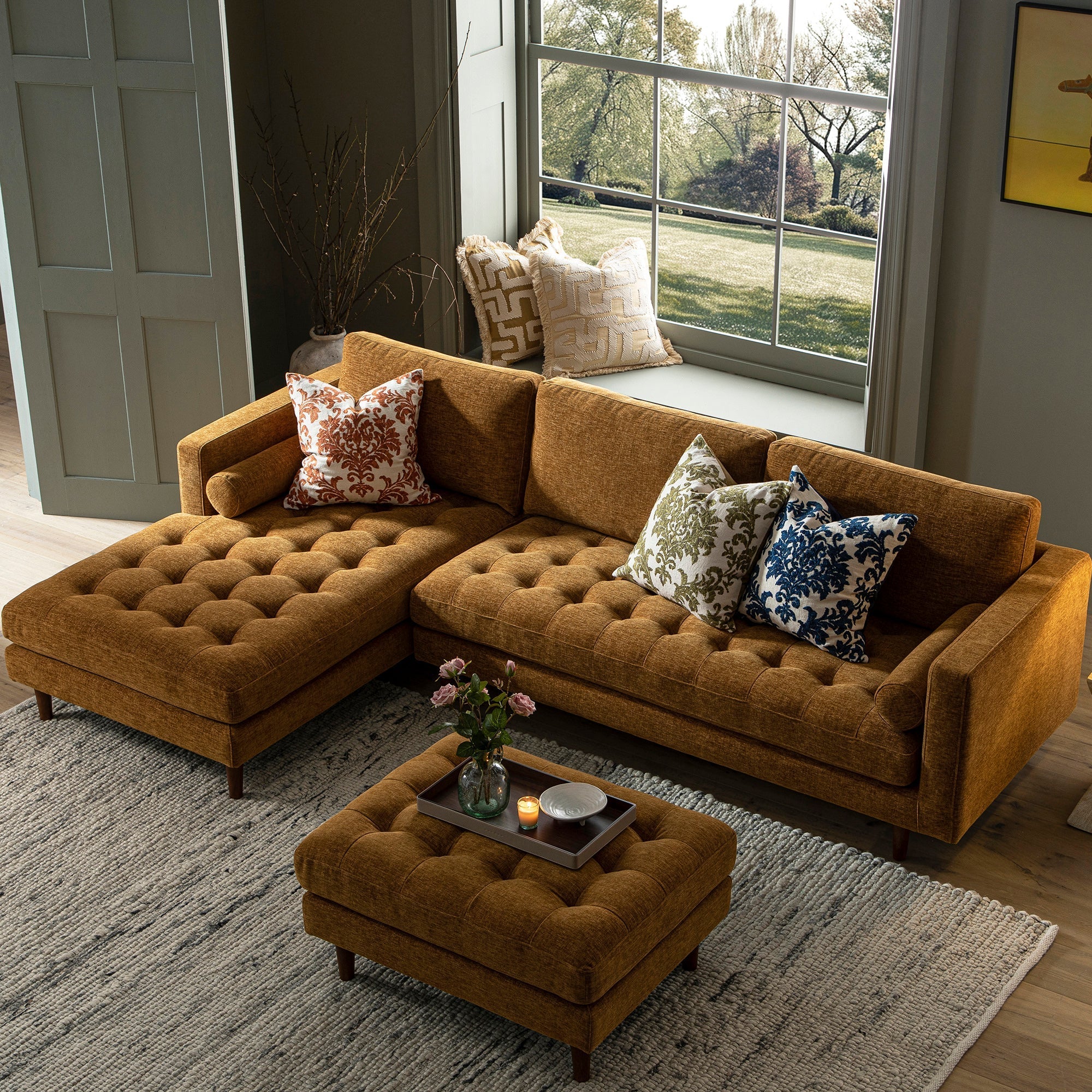 Spiced Honey Chenille Grand 4-Seater Chaise End Sofa, Left Hand Facing
