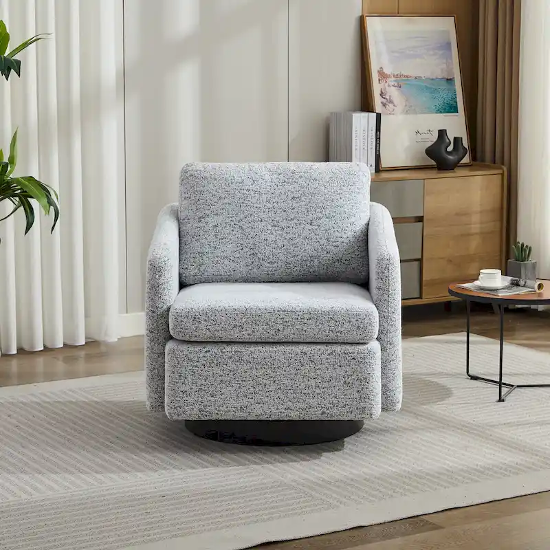 White+Black 31.5 Chenille Swivel Accent Chair with Solid Wood Frame