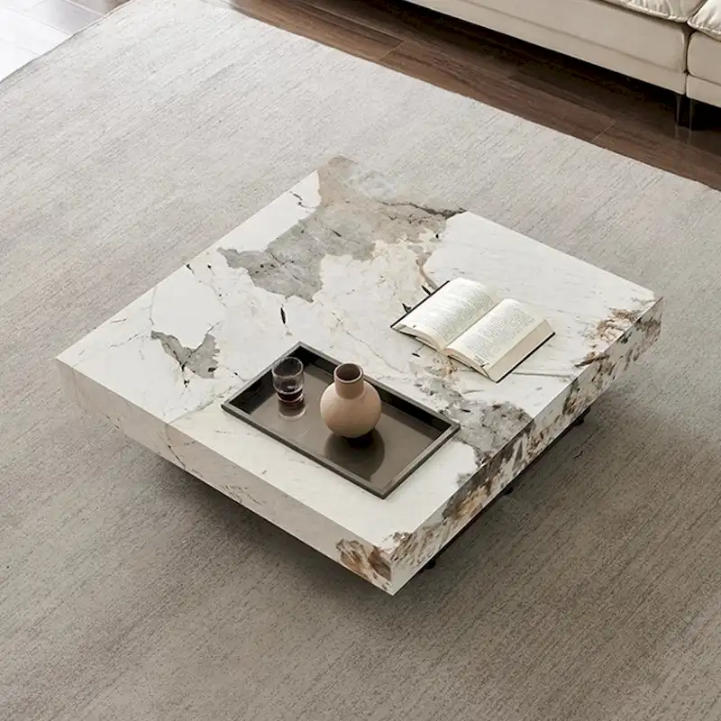JASIWAY Light Luxury Sintered Stone Square Coffee Table
