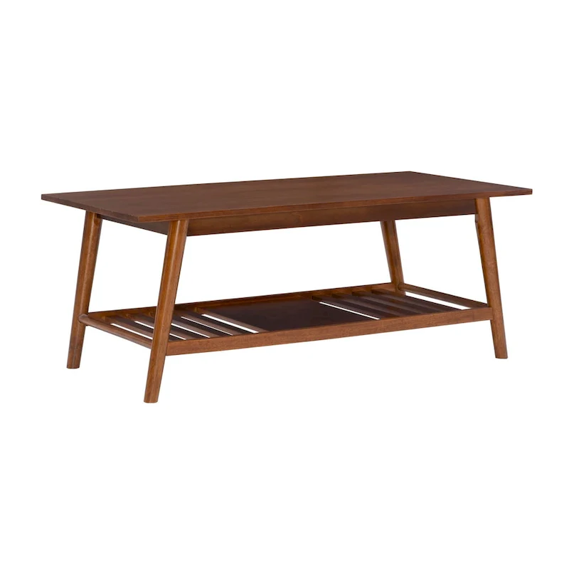 Brown Mid-Century Modern Coffee Table with Bottom Shelf
