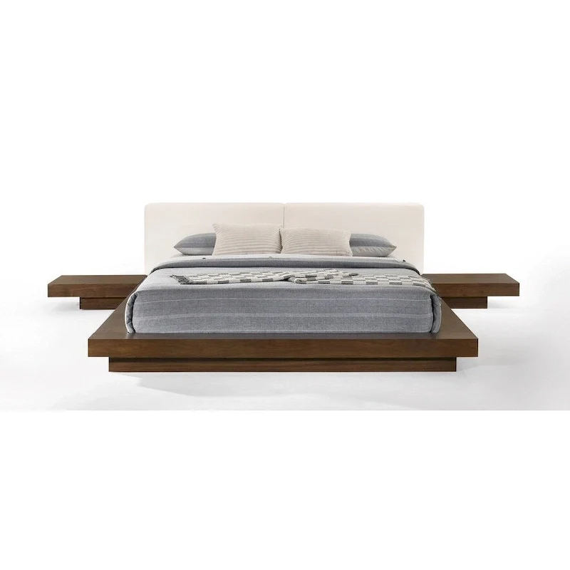 White & Walnut Low Profile Platform Bed, King