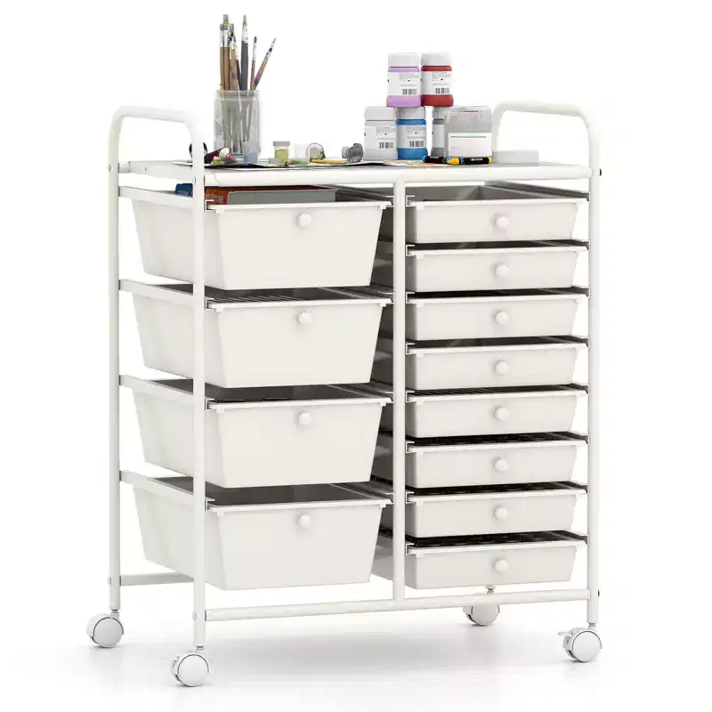 Costway 12-Drawer Rolling Storage Cart with Removable Drawers & Lockable Casters for Office White