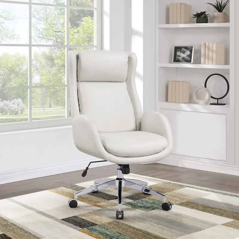 Faux Leather Executive Office Chair with Tufted Headrest – White / Black / Nutmeg, Single