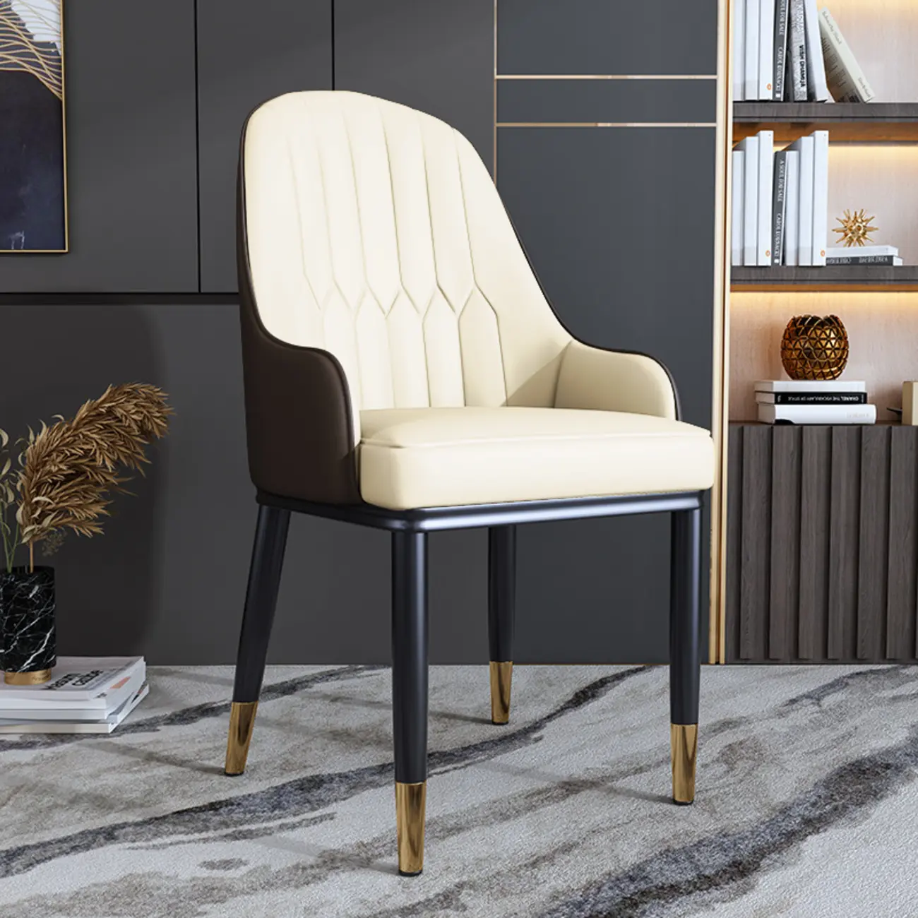 Glam Faux Leather Curved Back Armrest Dining Chair