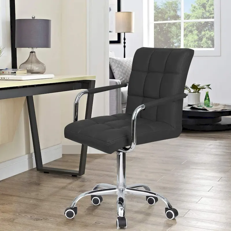 Mid-Back Office Chair with Armrests, Adjustable Height, Single Seat – White / Black