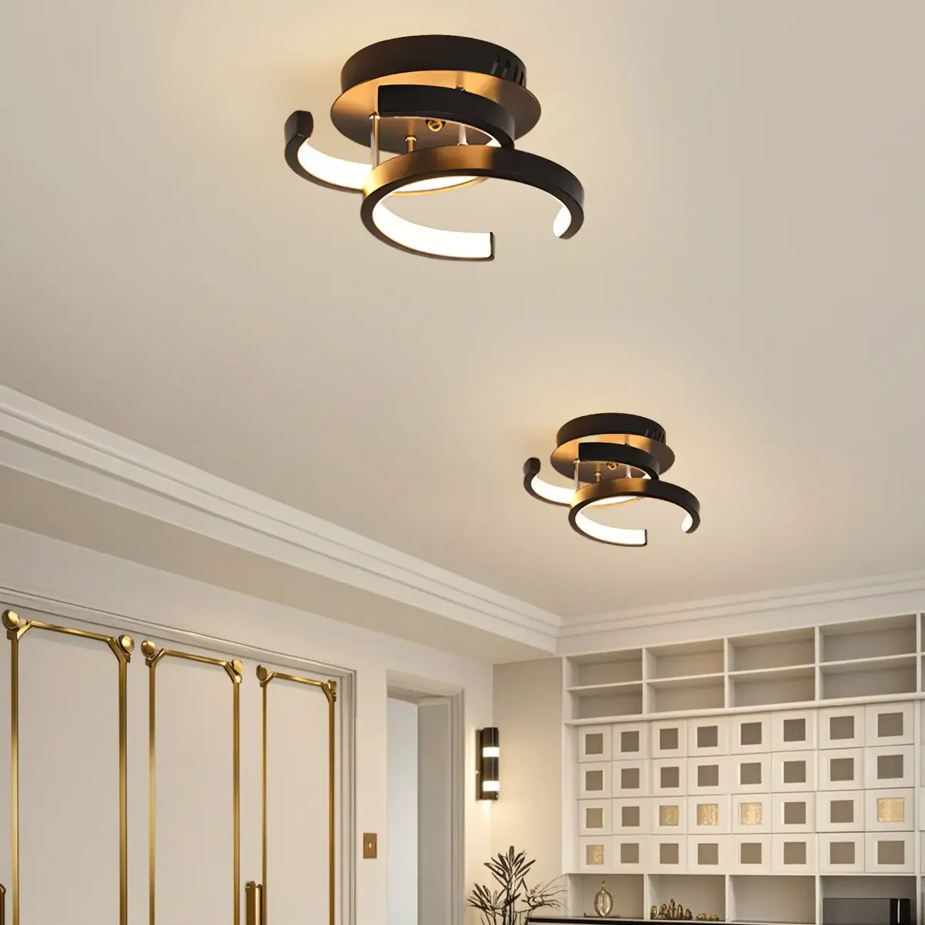 Black Geometric Metal LED Semi Flush Mount Ceiling Light