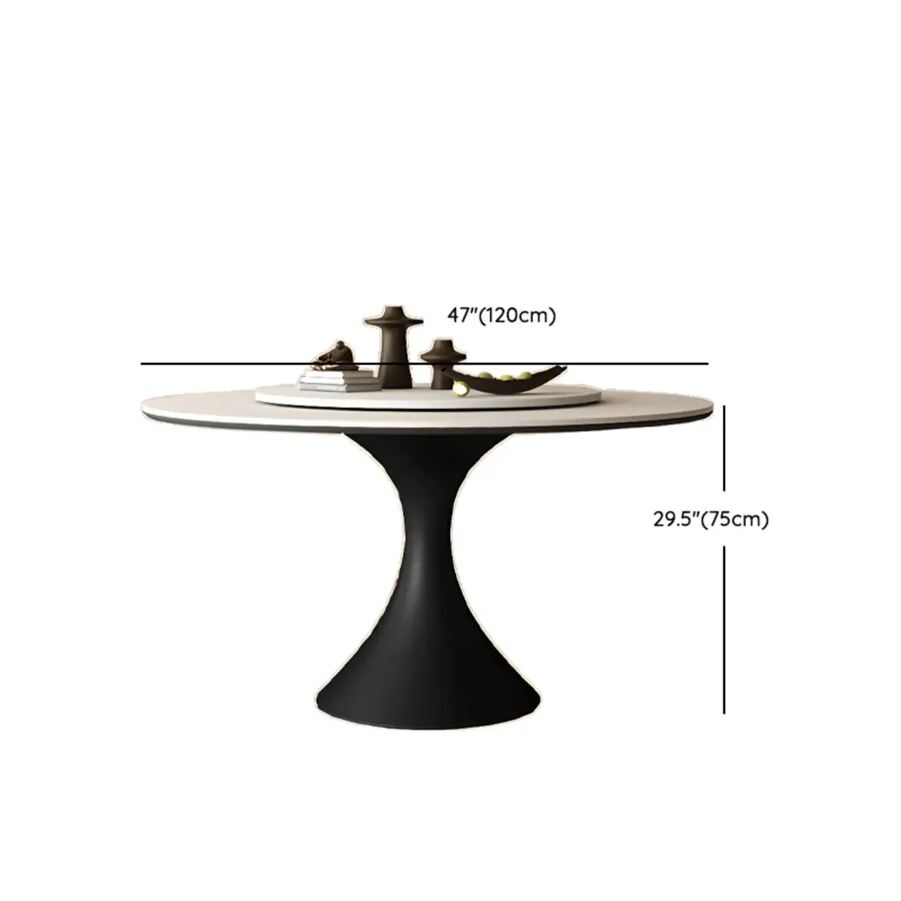 Modern Black Pedestal White Stone Top Round Dining Table