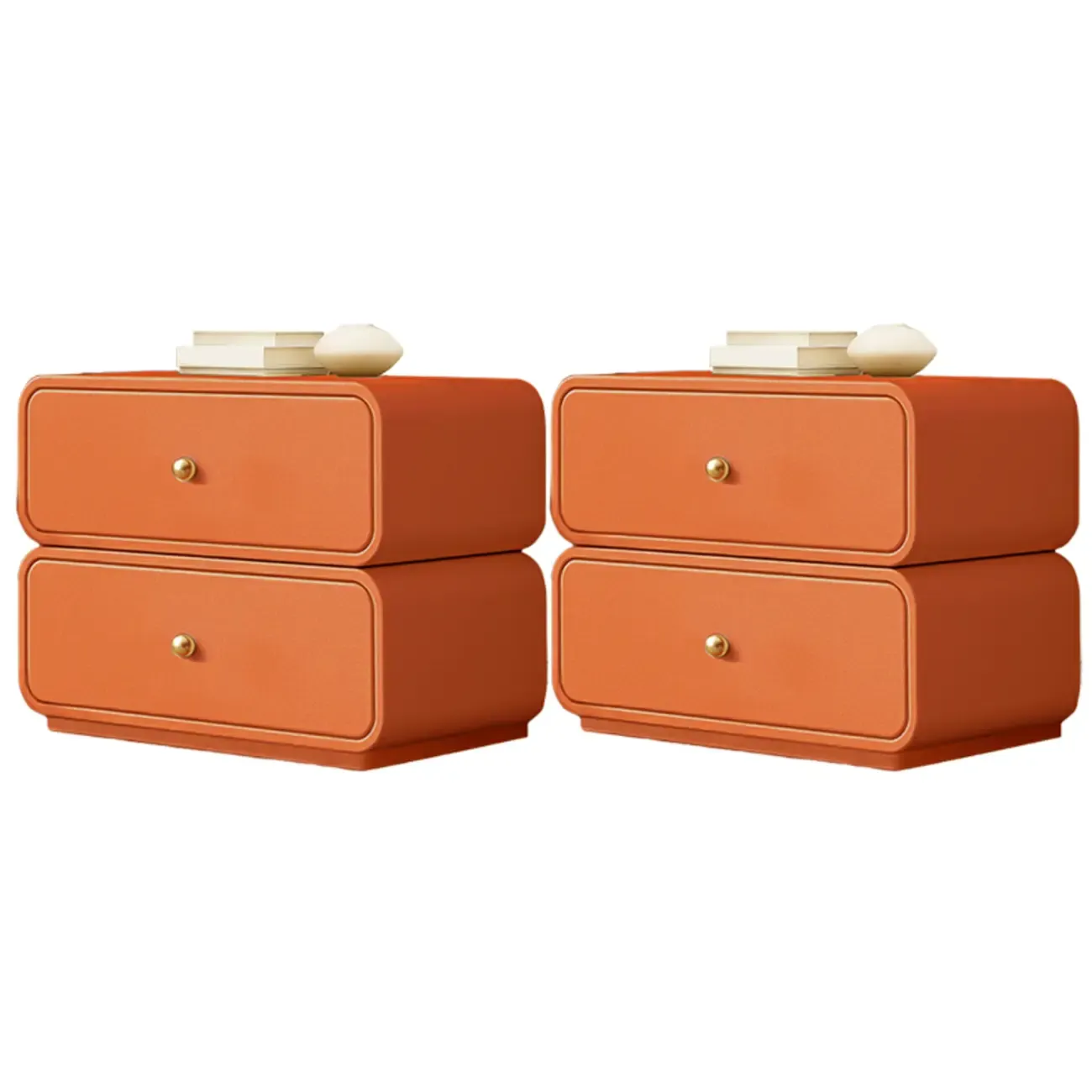 Modern White Faux Leather Rounded 2-Drawer Nightstand