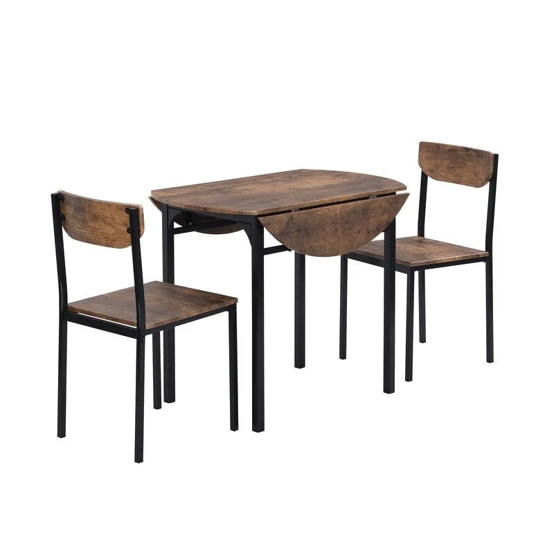 3 Piece Drop Leaf Dining Table Set, Modern Counter Height Round Dining Set with 2 Chairs, Wood Small Kitchen Table Set