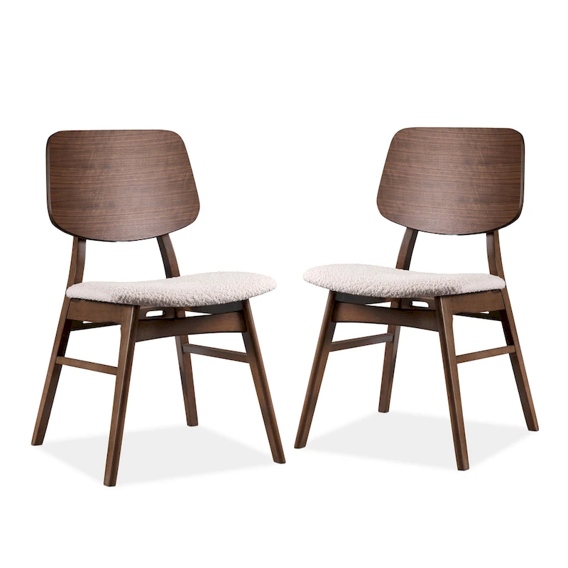 Furniture of America Beau I Mid-century 2-Pack Walnut Dining Chair Set with Boucle Seats