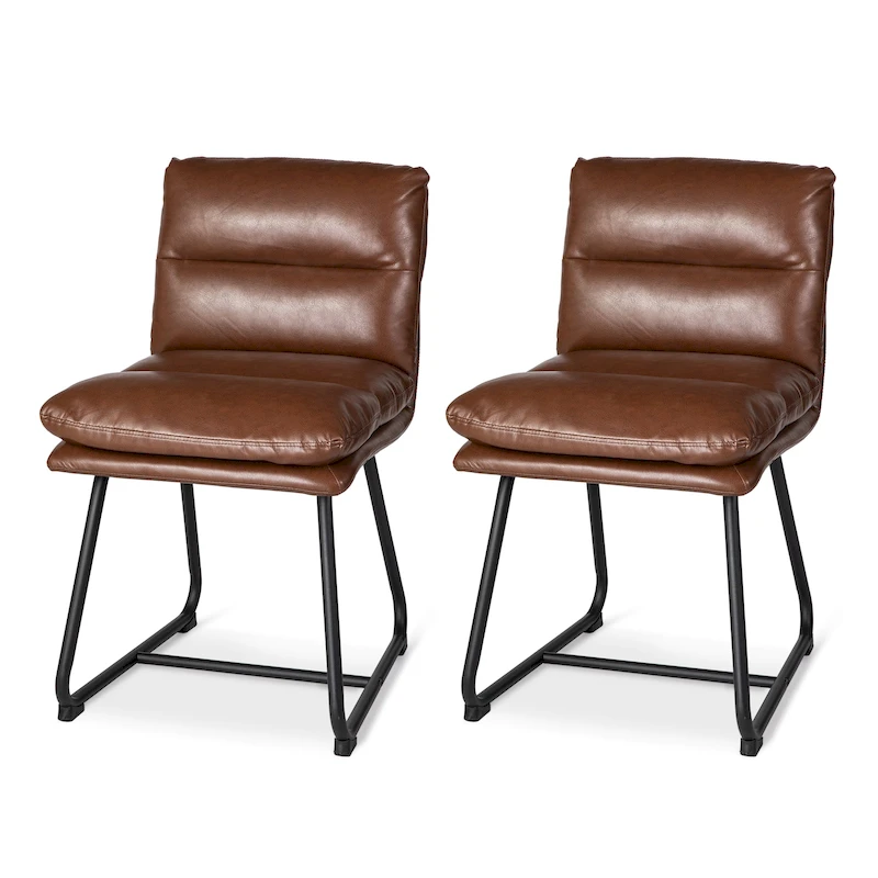 Glitzhome Set of 2/4 Modern PU Leather Thick Upholstered Side Dining Chairs with Metal Legs
