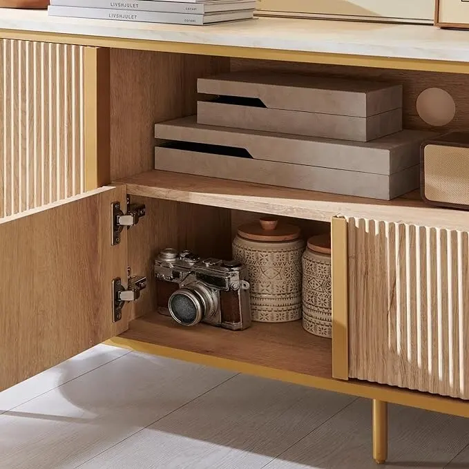 Modern Luxury TV Stand, Entertainment Cente, with Faux Marble Top