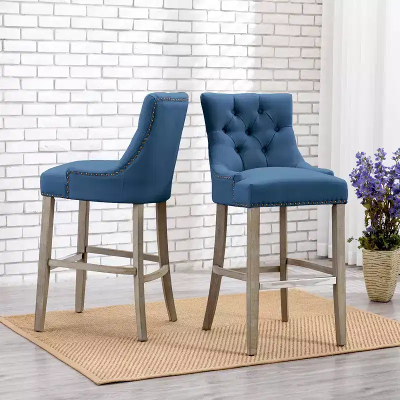 WestinTrends 29 Linen Tufted Buttons Upholstered Wingback Bar Stool (Set of 2), Tea