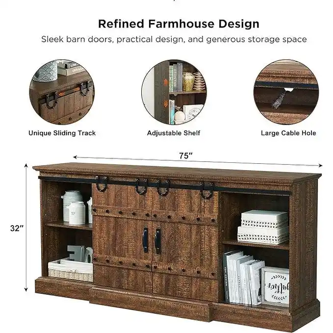 Modern Grey Sideboard Buffet Cabinet with 3 Drawers & Adjustable Shelves