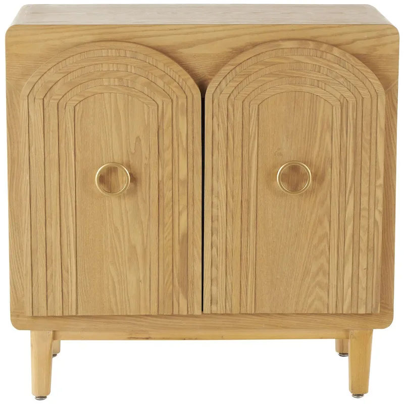 Wooden Geometric Art Deco Inspired Carved Arch 2 Door Room Cabinet with Gold Ring Handles - Brown - Roche River Decor