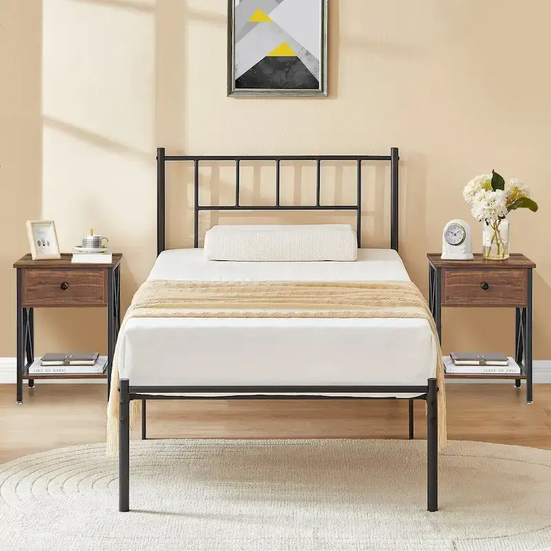 VECELO 3-Pieces Bed Frame with Wood Headboard and Modern Nightstands Set of 2