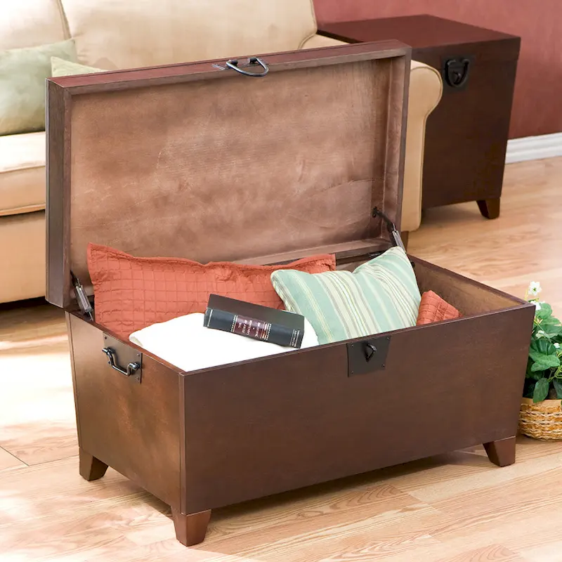 Transitional Wooden Espresso Trunk Coffee Table