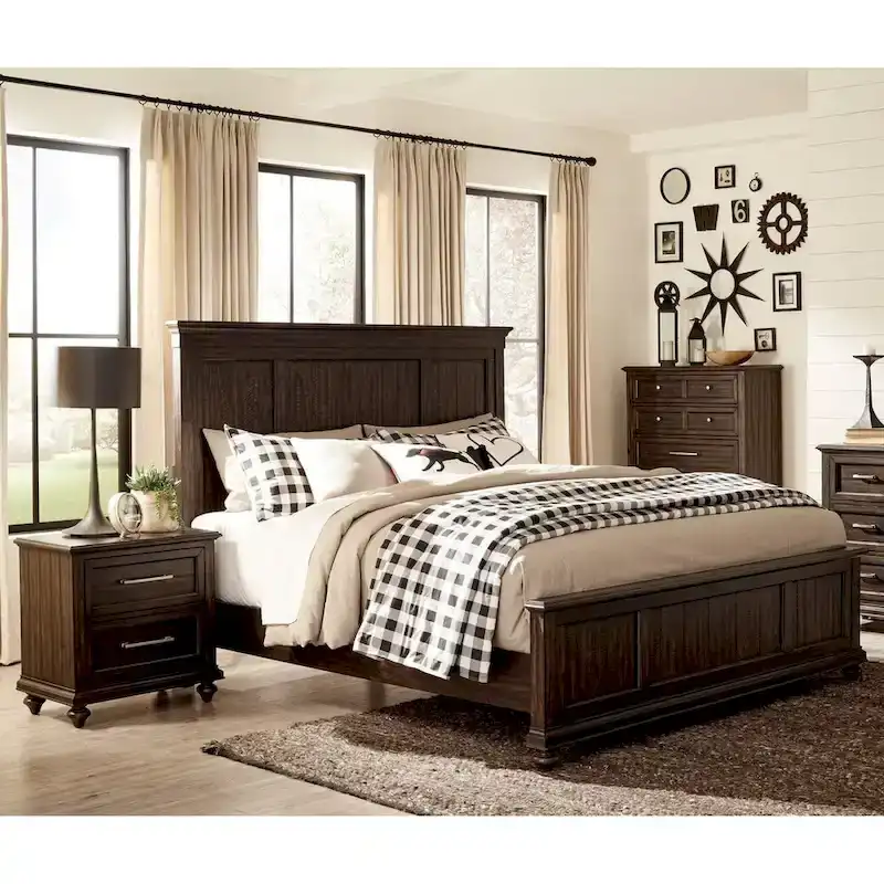 Driftwood Charcoal Finish Bedroom 3pc Bed Nightstand Chest Set