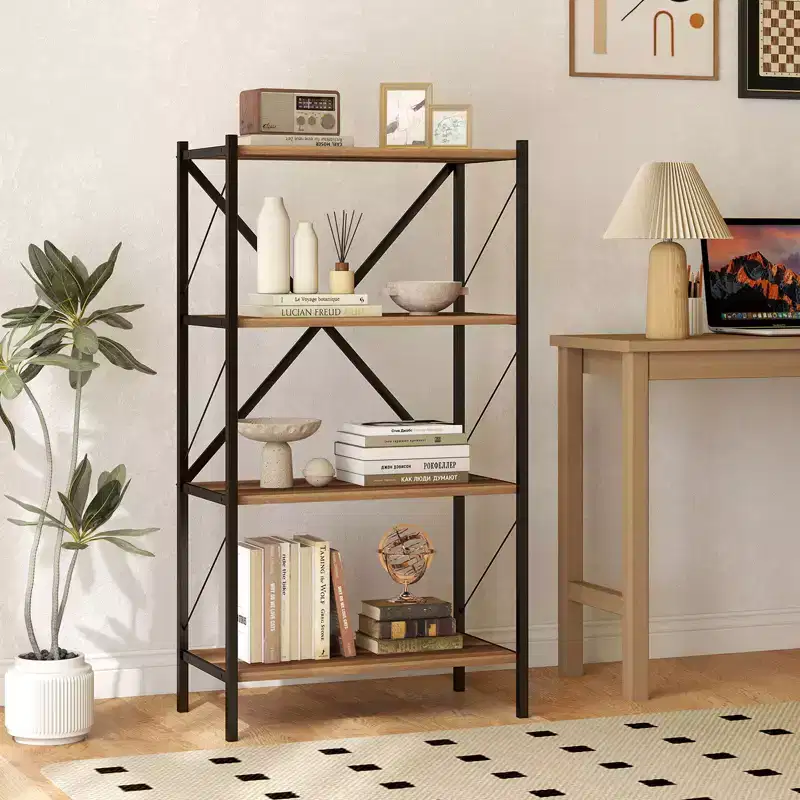 Costway 4-Tier Bookshelf Industrial Bookcase w/Heavy-Duty Metal Frame for Living Room