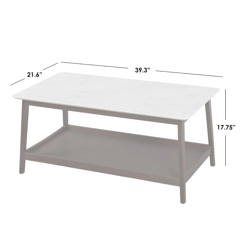 White Faux Marble Coffee Table with Walnut Legs