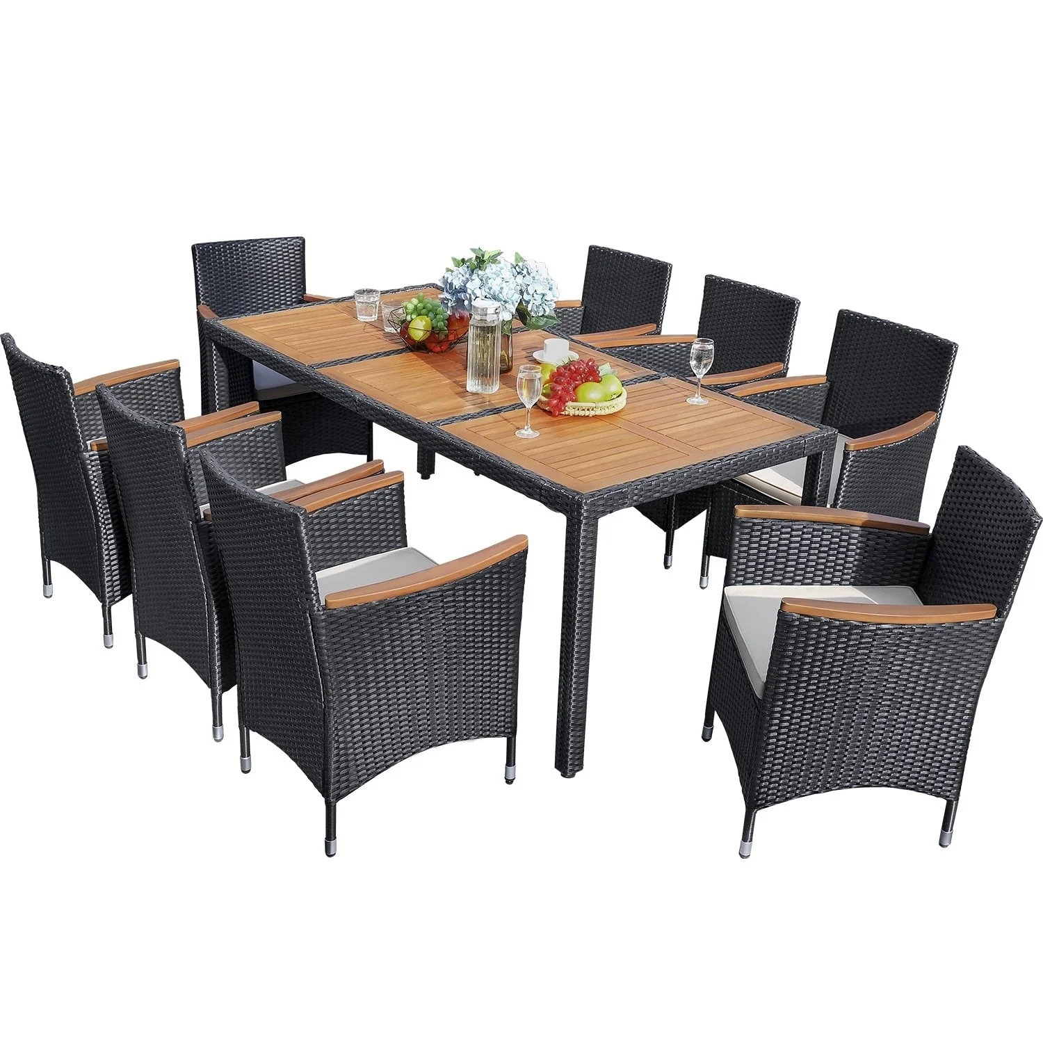 Lacoo PE Wicker/ Acacia Wood Outdoor Patio Dining Set