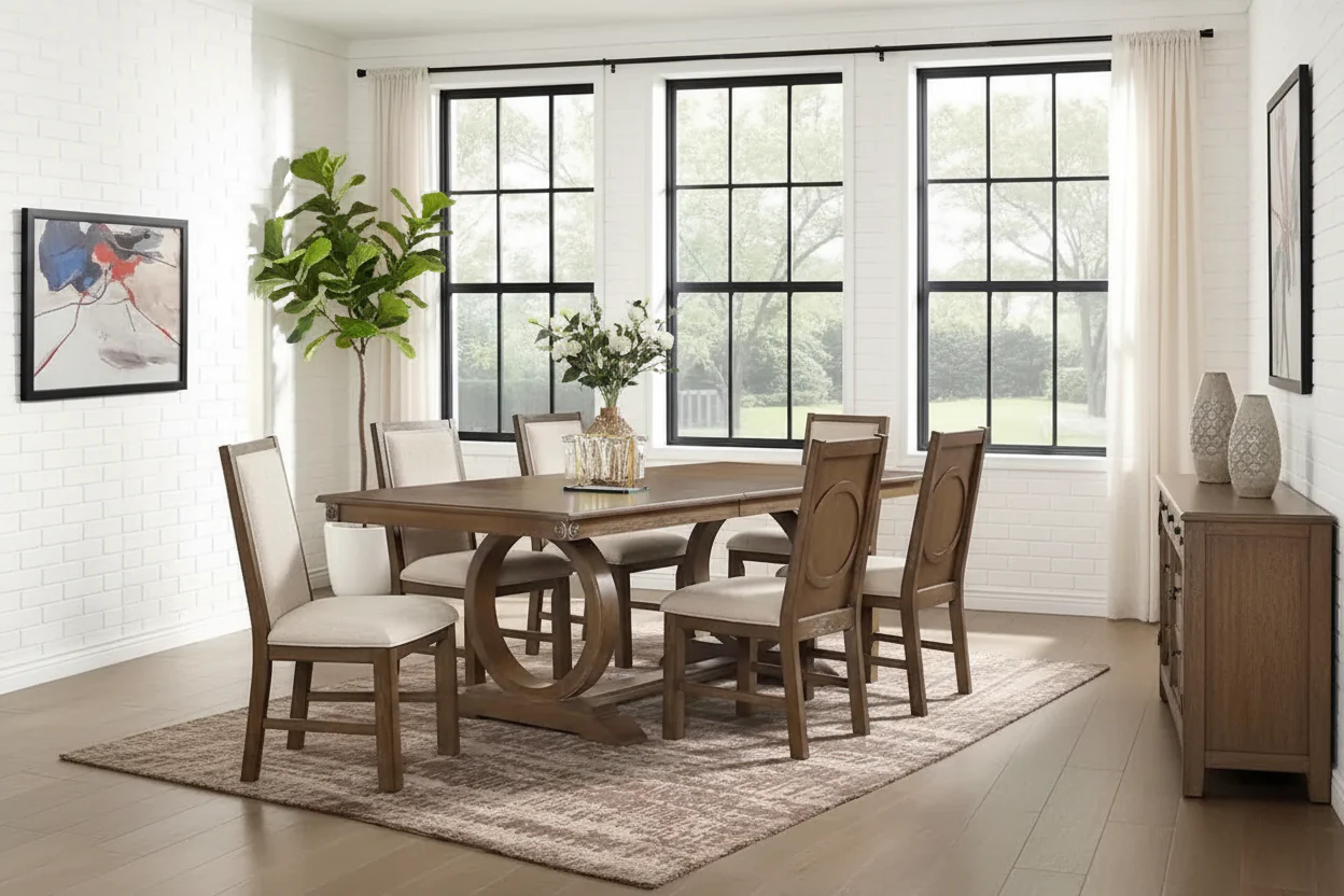 Transitional Brown 84-inch Expandable Dining Table