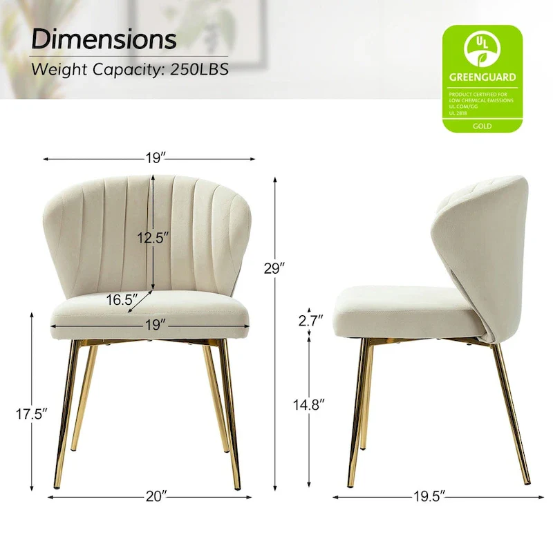 Velvet Upholstered Tufted Back Dining Chair with Metal Legs