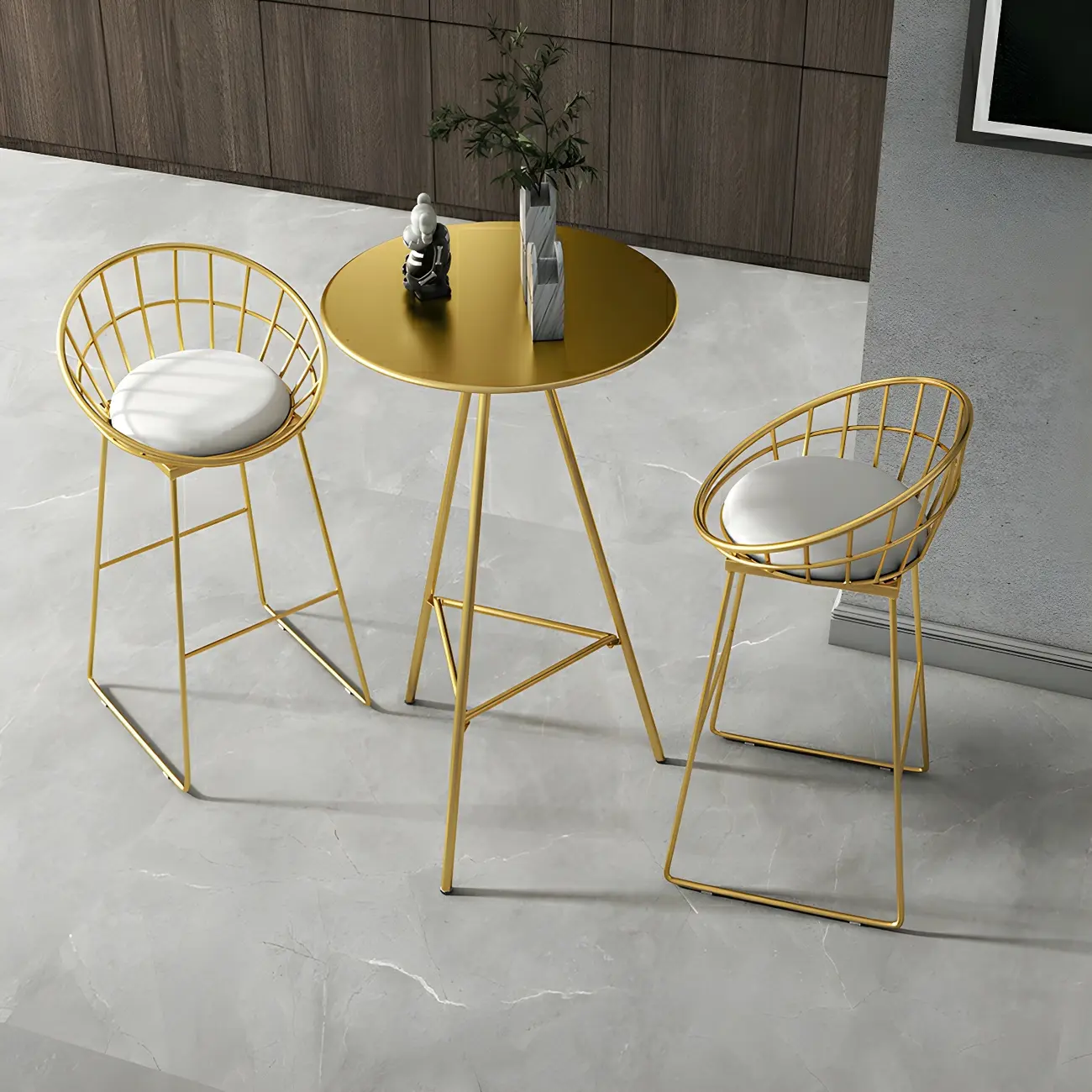 Modern Glam Round Gold Metal Tripod Bar Tables