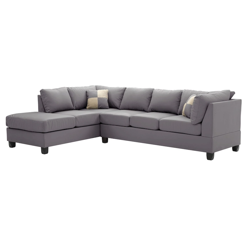 Malone 111 in. Faux Leather 4-Seater Sectional Sofa with 2-Throw Pillow - 111 L x 78 W x 34 H