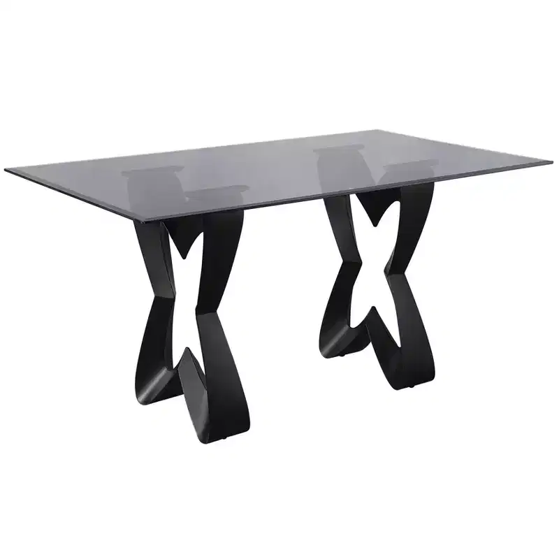 58" Poppy Hill Modern Rectangle Glass Top Dining Table Black/Gray - HOMES: Inside + Out: Beveled Edge, Steel Frame