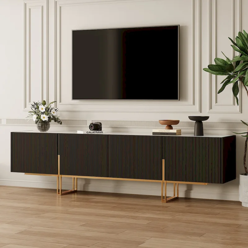 78.7  TV Stand, Entertainment Center with Faux Marble Top