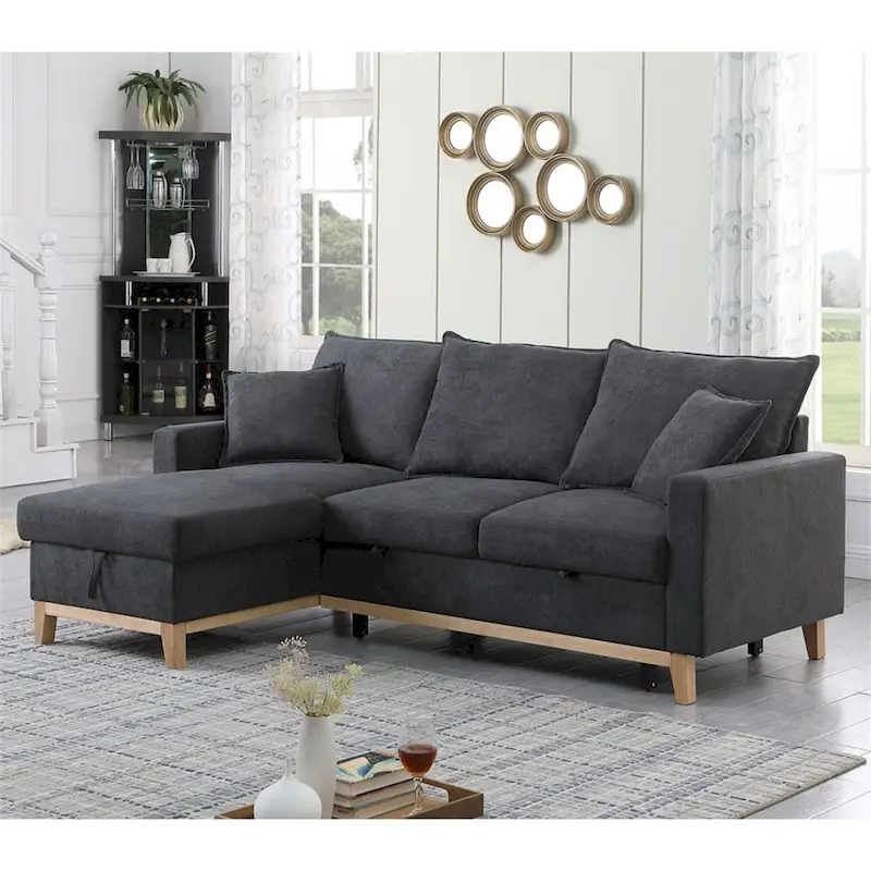 Woven Reversible Sleeper Sectional Sofa with Storage Chaise