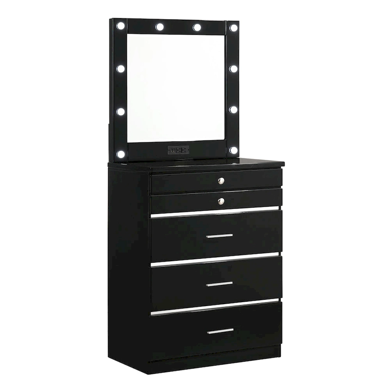 Furniture of America Mary Hollywood Glam Makeup Vanity Chest and Mirror with USBs & Outlets